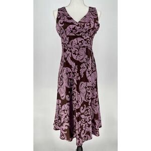 Cynthia Howie Dress Women Sz 6P Purple Brown‎ Paisley V-Neck Party Casual